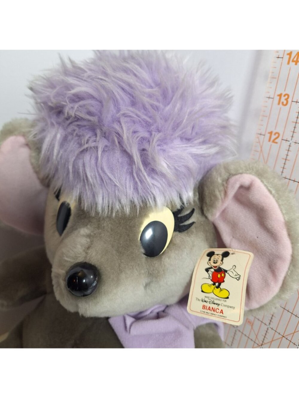 Disney Bianca Plush Mouse Purple Bow 16" Vintage 80s Made in Korea - Picture 5 of 16